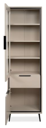 Vitrine Brebbia in sand und schwarz Vitrinenschrank 60 x 200 cm, Soft-Close-Funktion