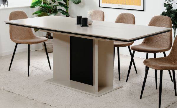 Esstisch Brebbia in sand und schwarz S�ulentisch ausziehbar 160 / 200 x 90 cm
