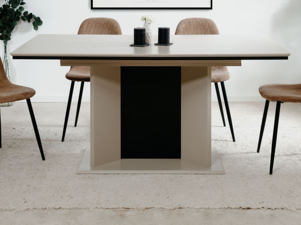 Esstisch Brebbia in sand und schwarz S�ulentisch ausziehbar 160 / 200 x 90 cm