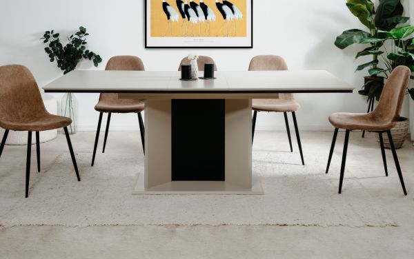 Esstisch Brebbia in sand und schwarz S�ulentisch ausziehbar 160 / 200 x 90 cm