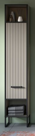 Badezimmer Hochschrank Scana in sand und schwarz Badschrank 30 x 192 cm, Soft-Close