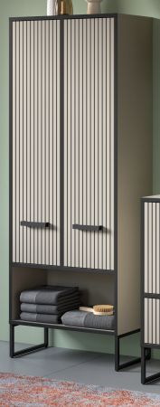 Badezimmer Hochschrank Scana in sand und schwarz Badschrank 59 x 159 cm, Soft-Close