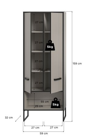 Badezimmer Hochschrank Scana in sand und schwarz Badschrank 59 x 159 cm, Soft-Close