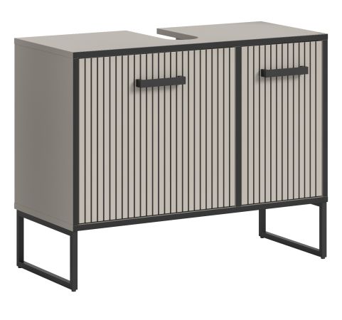 Waschbeckenunterschrank Scana in Sand mit Schwarz, Badezimmer Unterschrank 80 cm, Soft-Close