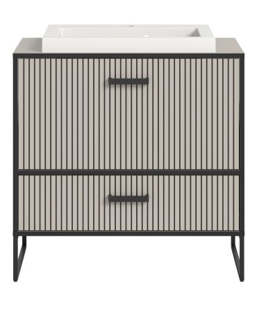 Waschtisch Set Scana in sand und schwarz Waschbeckenunterschrank MIT Waschbecken 80 cm, Soft-Close