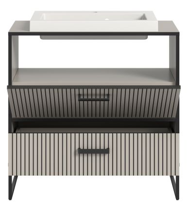 Waschtisch Set Scana in sand und schwarz Waschbeckenunterschrank MIT Waschbecken 80 cm, Soft-Close