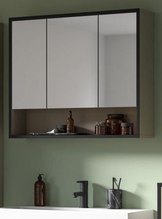 Badezimmer Spiegelschrank Scana in sand und schwarz Badschrank 3-t�rig 80 cm, Soft-Close