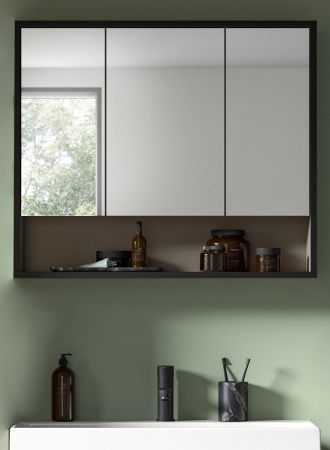Badezimmer Spiegelschrank Scana in sand und schwarz Badschrank 3-t�rig 80 cm, Soft-Close