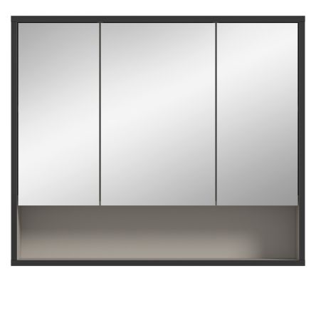 Badezimmer Spiegelschrank Scana in sand und schwarz Badschrank 3-t�rig 80 cm, Soft-Close