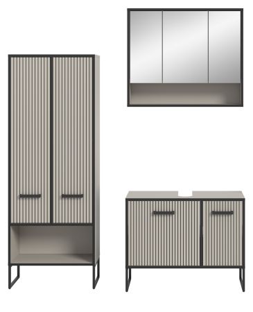 Badm�bel Set 3-teilig Scana in sand und schwarz Badkombination 154 x 192 cm, Soft-Close