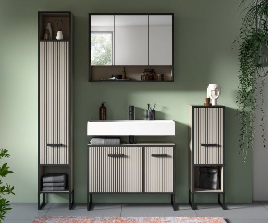 Badm�bel Set 4-teilig Scana in sand und schwarz Badkombination 170 x 192 cm, Soft-Close