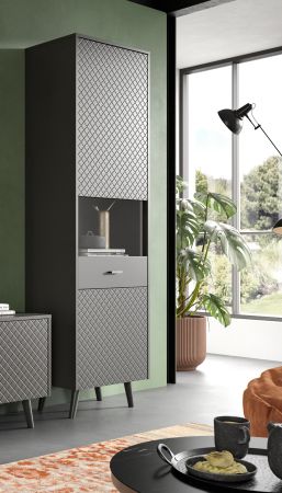 Vitrine Madea in grau matt Vitrinenschrank 58 x 195 cm