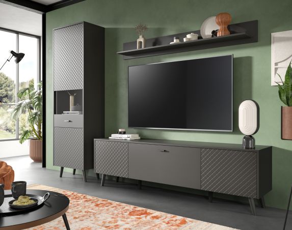 Vitrine Madea in grau matt Vitrinenschrank 58 x 195 cm
