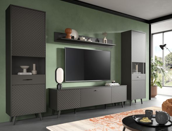 Vitrine Madea in grau matt Vitrinenschrank 58 x 195 cm