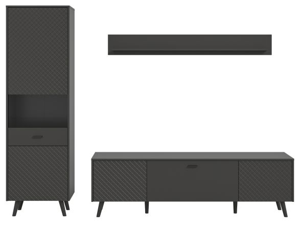 Wohnwand Madea in grau matt Wohnkombination 3-teilig 258 x 195 cm