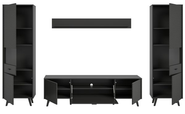 Wohnwand Madea in grau matt Wohnkombination 4-teilig 331 x 195 cm