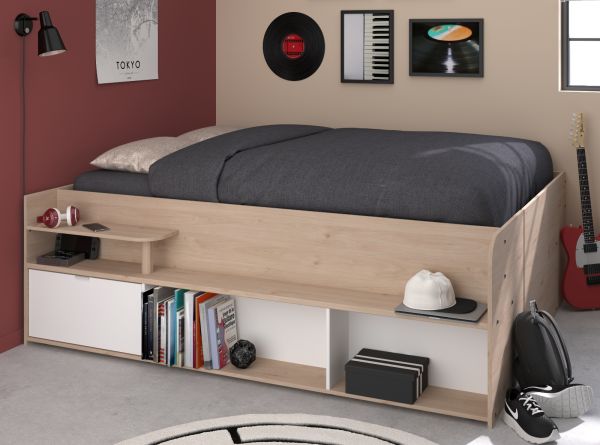 Parisot Stauraumbett Travel in Eiche Jackson und wei� Hochbett Liegefl�che 140 x 200 cm