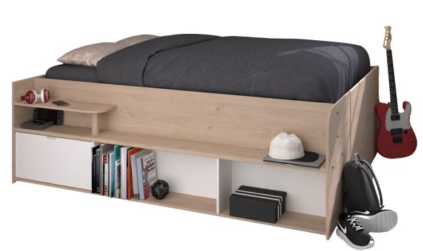 Parisot Stauraumbett Travel in Eiche Jackson und wei� Hochbett Liegefl�che 140 x 200 cm