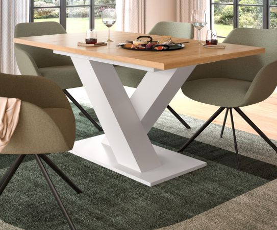 Esstisch Home-X in Artisan Eiche und wei� Tisch ausziehbar 150 - 190 cm