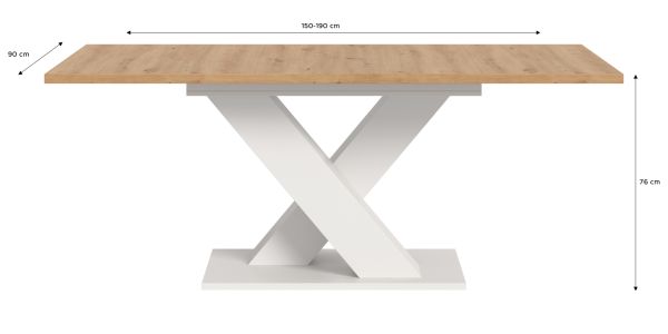 Esstisch Home-X in Artisan Eiche und wei� Tisch ausziehbar 150 - 190 cm