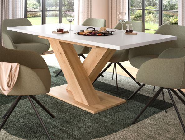 Esstisch Home-X in wei� und Artisan Eiche Tisch ausziehbar 150 - 190 cm