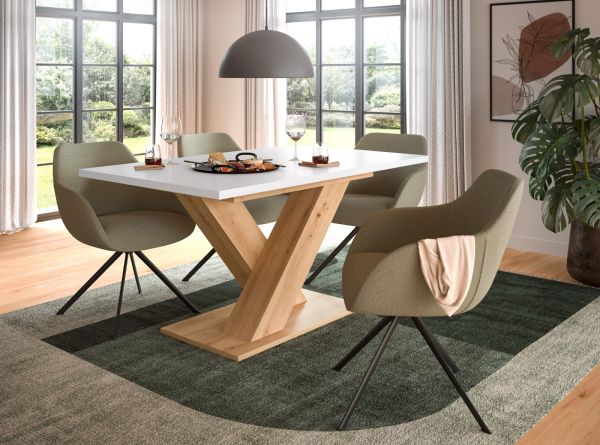 Esstisch Home-X in wei� und Artisan Eiche Tisch ausziehbar 150 - 190 cm