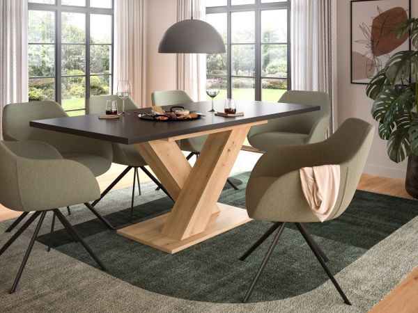 Esstisch Home-X in grau und Artisan Eiche Tisch ausziehbar 150 - 190 cm