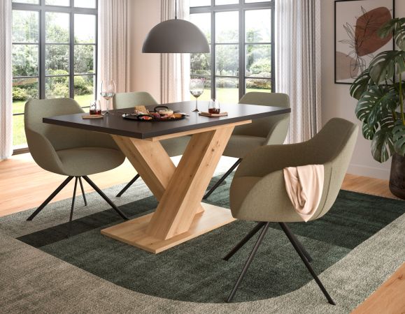 Esstisch Home-X in grau und Artisan Eiche Tisch ausziehbar 150 - 190 cm