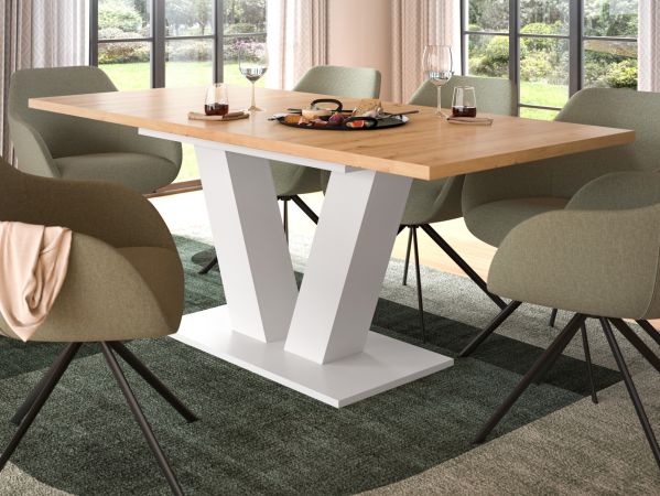 Esstisch Home-X in Artisan Eiche und wei� Tisch ausziehbar 150 - 190 cm