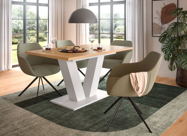 Esstisch Home-X in Artisan Eiche und wei� Tisch ausziehbar 150 - 190 cm
