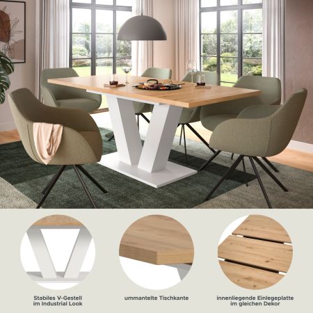 Esstisch Home-X in Artisan Eiche und wei� Tisch ausziehbar 150 - 190 cm