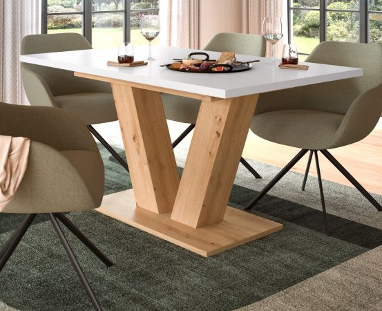 Esstisch Home-X in wei� und Artisan Eiche Tisch ausziehbar 150 - 190 cm