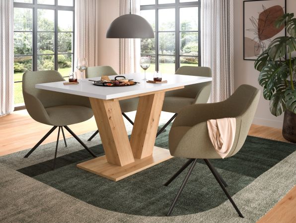 Esstisch Home-X in wei� und Artisan Eiche Tisch ausziehbar 150 - 190 cm