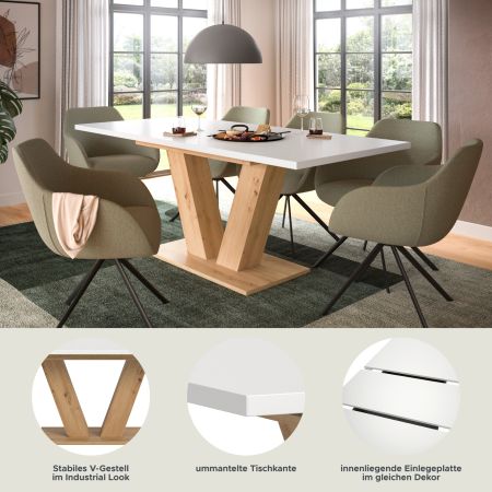 Esstisch Home-X in wei� und Artisan Eiche Tisch ausziehbar 150 - 190 cm