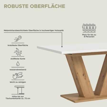 Esstisch Home-X in wei� und Artisan Eiche Tisch ausziehbar 150 - 190 cm