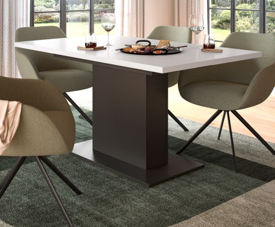 Esstisch Home-X in wei� und grau S�ulentisch ausziehbar 150 - 190 cm