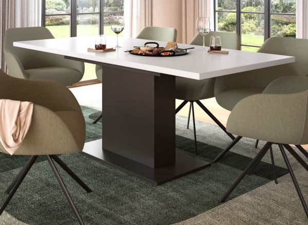 Esstisch Home-X in wei� und grau S�ulentisch ausziehbar 150 - 190 cm