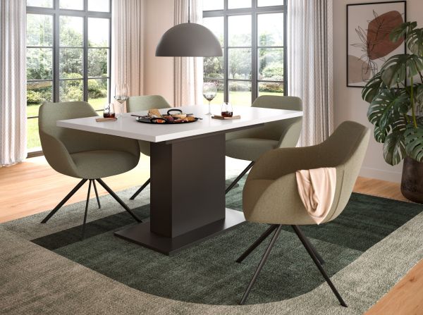 Esstisch Home-X in wei� und grau S�ulentisch ausziehbar 150 - 190 cm