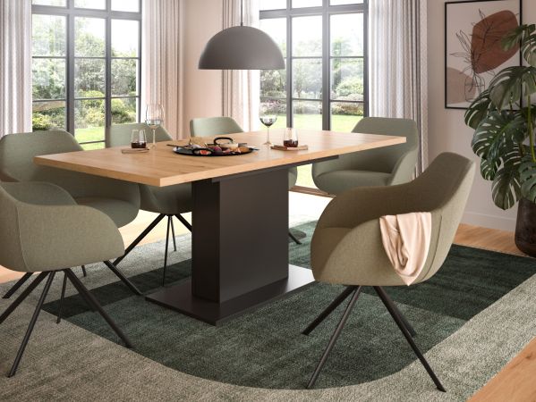 Esstisch Home-X in Artisan Eiche und grau Tisch ausziehbar 150 - 190 cm