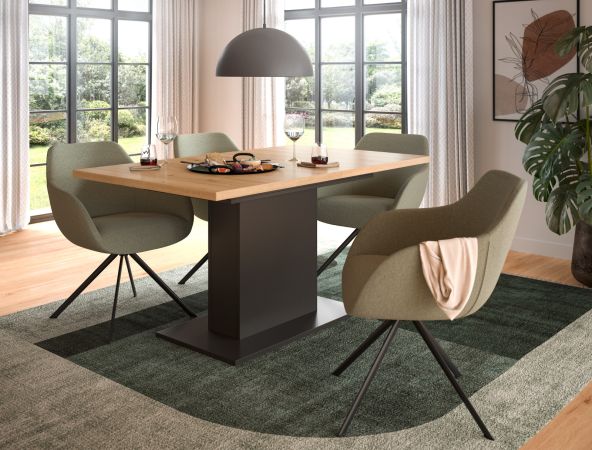 Esstisch Home-X in Artisan Eiche und grau Tisch ausziehbar 150 - 190 cm