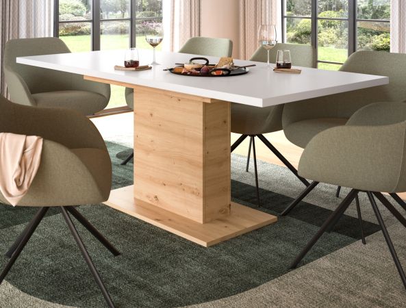 Esstisch Home-X in wei� und Artisan Eiche Tisch ausziehbar 150 - 190 cm