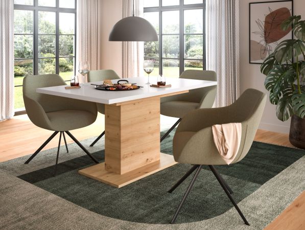 Esstisch Home-X in wei� und Artisan Eiche Tisch ausziehbar 150 - 190 cm