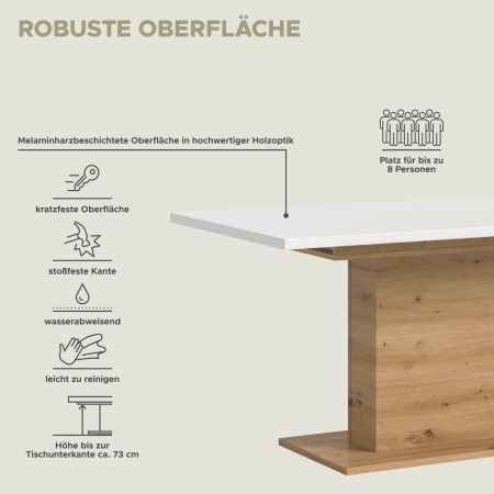 Esstisch Home-X in wei� und Artisan Eiche Tisch ausziehbar 150 - 190 cm