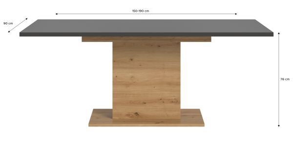 Esstisch Home-X in grau und Artisan Eiche Tisch ausziehbar 150 - 190 cm