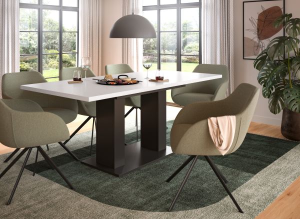 Esstisch Home-X in wei� und grau Tisch ausziehbar 150 - 190 cm