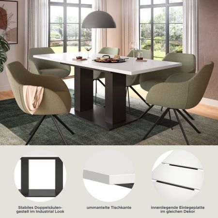 Esstisch Home-X in wei� und grau Tisch ausziehbar 150 - 190 cm