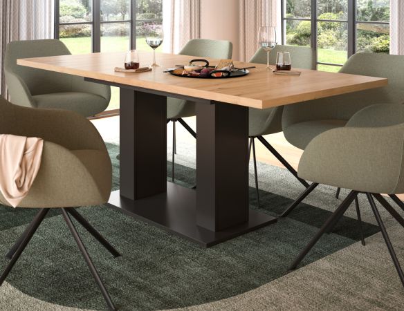 Esstisch Home-X in Artisan Eiche und grau Tisch ausziehbar 150 - 190 cm