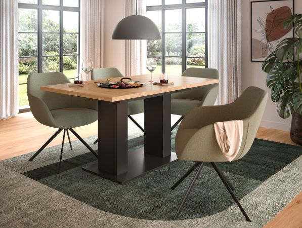 Esstisch Home-X in Artisan Eiche und grau Tisch ausziehbar 150 - 190 cm