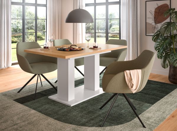 Esstisch Home-X in Artisan Eiche und wei� Tisch ausziehbar 150 - 190 cm