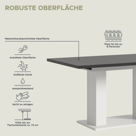 Esstisch Home-X in grau und wei� Tisch ausziehbar 150 - 190 cm